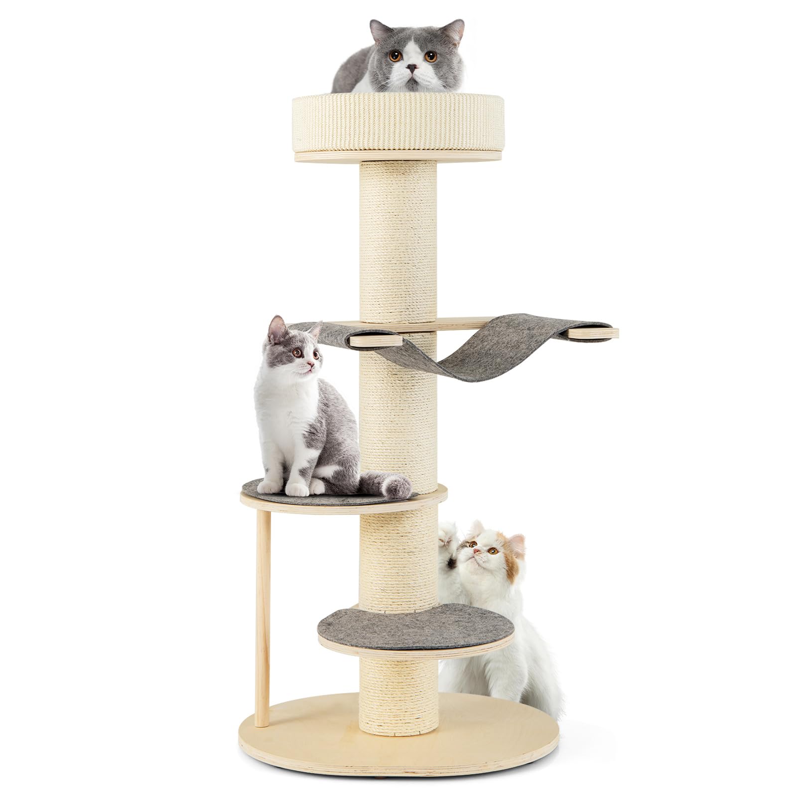 Arbre à chat en bois Tangkula, tour à chat multicouche de 119 cm avec poteaux à griffer recouverts de sisal de 14,5 cm d'épaisseur et moquette